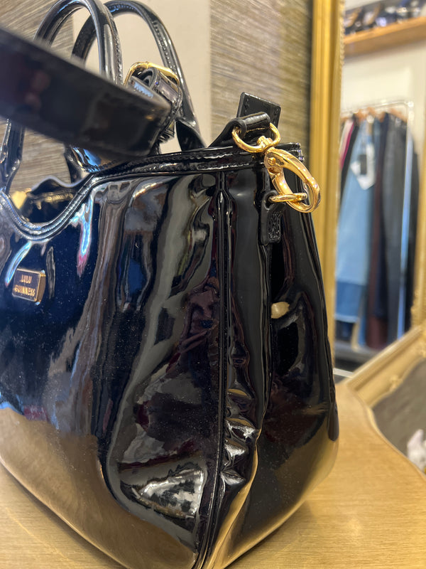 Lulu Guinness black patent tote handbag