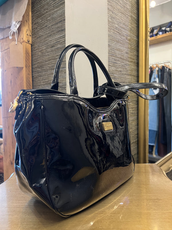 Lulu Guinness black patent tote handbag