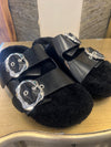 Jigsaw black shearling lined leather sandals size 40