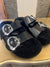 Jigsaw black shearling lined leather sandals size 40