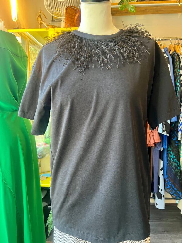 Victoria Beckham Black Feather T-Shirt Size Small