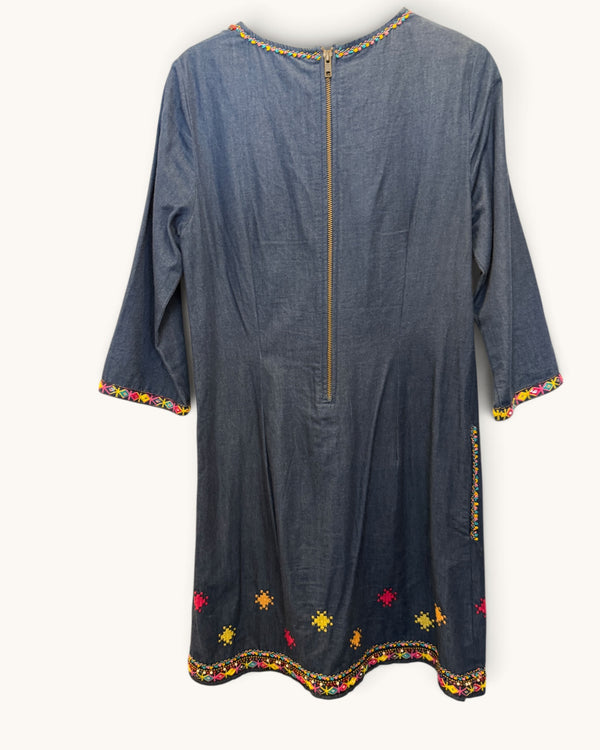 Monsoon fusion neon & Pom Pom denim dress size 8