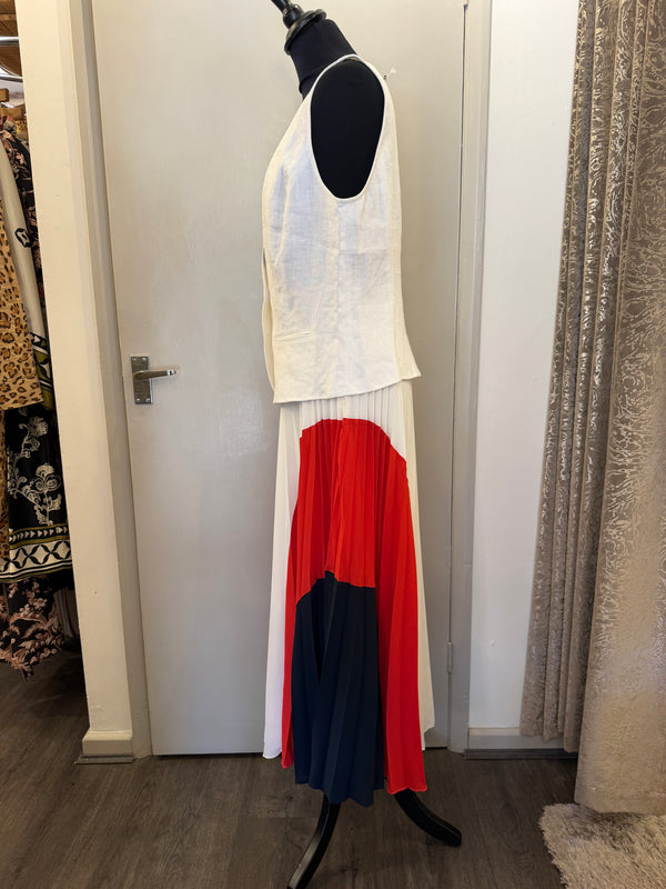 Reiss cream/red/navy pleated skirt new with tags size 8