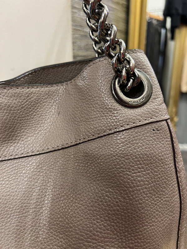 Coach taupe/grey grained leather slouchy handbag