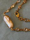 Gold Plated Long Pearl & Crystal Necklace