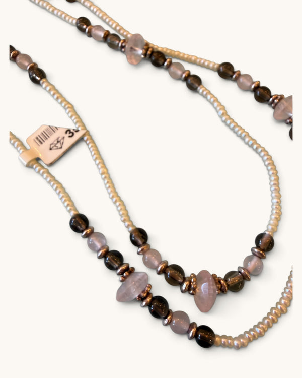 Bouton shaped Pearls & Amethyst/Rose Quartz Necklace