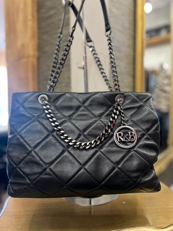 Russell and Bromley black leather quilted & chain handbag