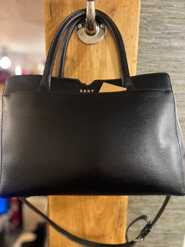 DKNY black leather tote handbag