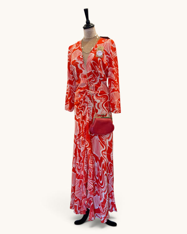 Rixo Coral Silk Long Sleeve Dress – Size Medium