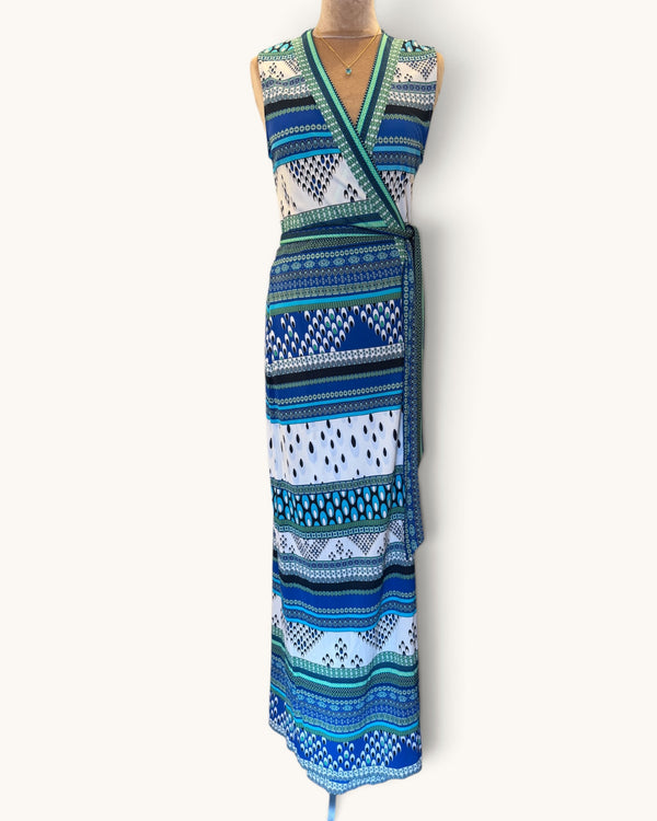 Diane Von Furstenberg Wrap Dress – Blue & Green Print, Size 10