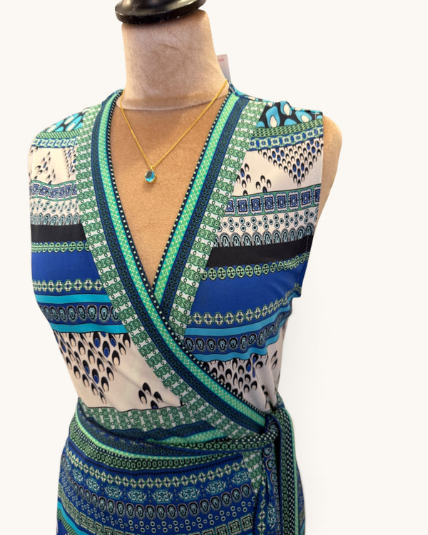 Diane Von Furstenberg Wrap Dress – Blue & Green Print, Size 10