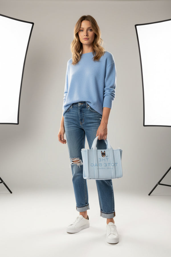 Marc Jacobs pale blue bag featuring Coco the Chihuahua