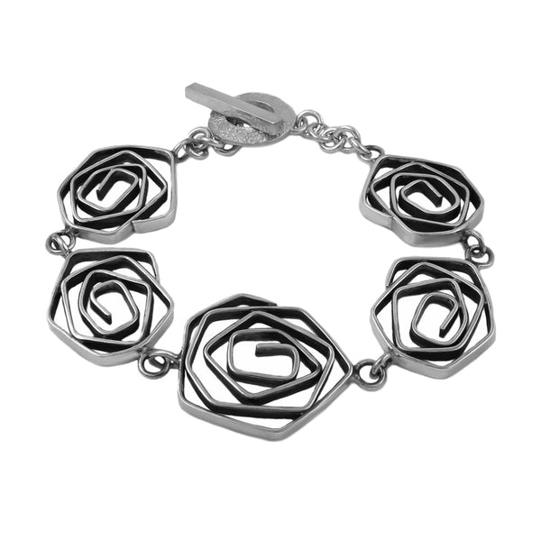 925 Silver bracelet floral T-bar closure
