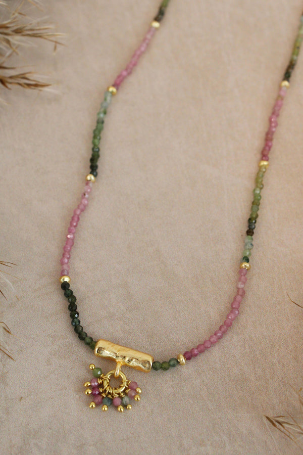 My Doris Multi Tourmaline & gold bead Necklace