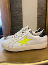 Meline white leather /neon yellow star trainers size 5