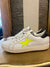 Meline white leather /neon yellow star trainers size 5