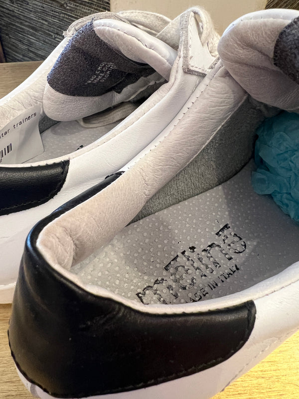 Meline white leather /neon yellow star trainers size 5