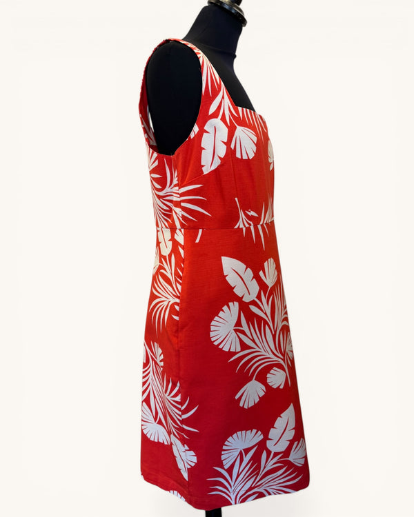 Boden Coral & white leaf design summer dress size 12R