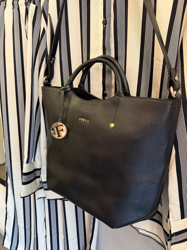 Furla black Steffano leather tote handbag