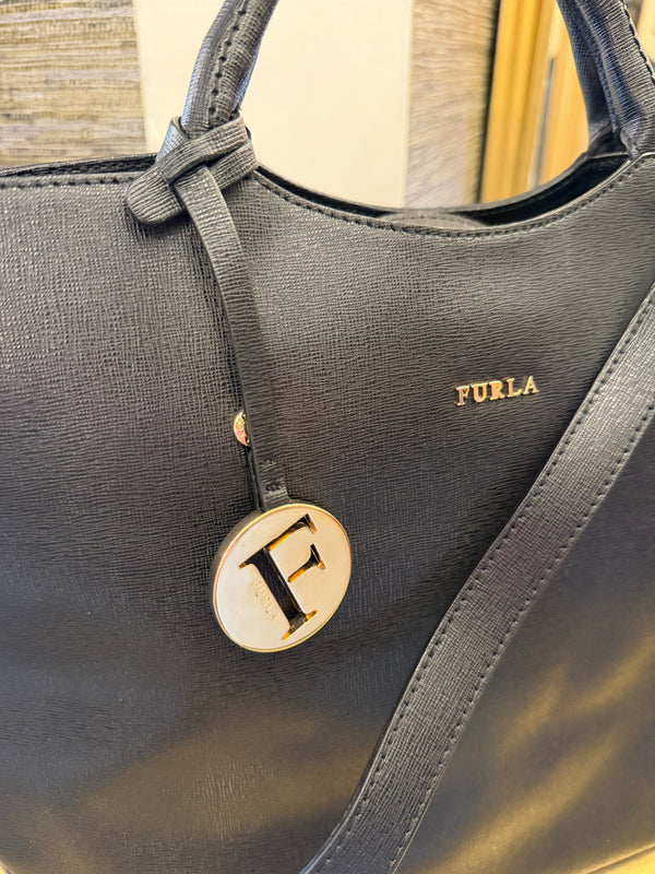 Furla black Steffano leather tote handbag