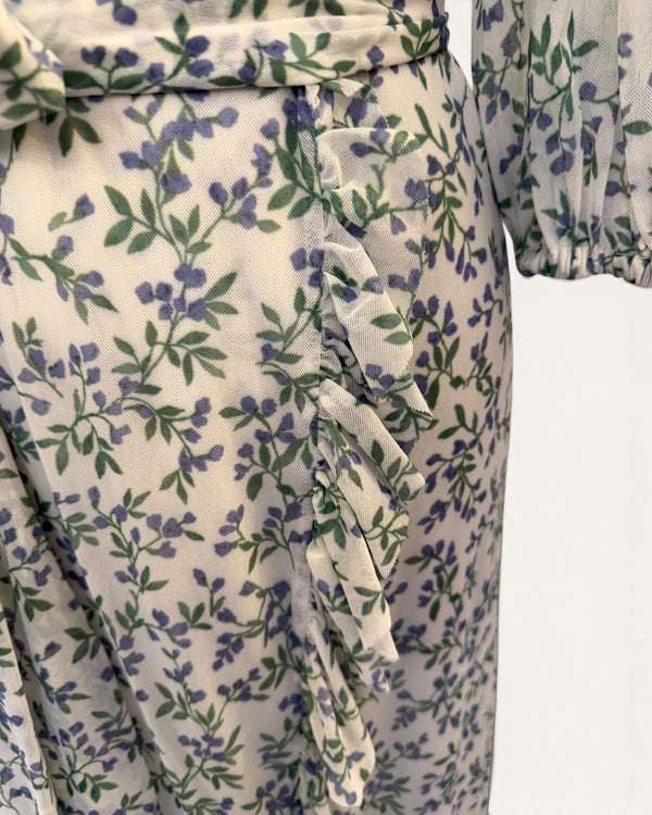 Ganni Blue/Green Floral Wrap Dress Size 8