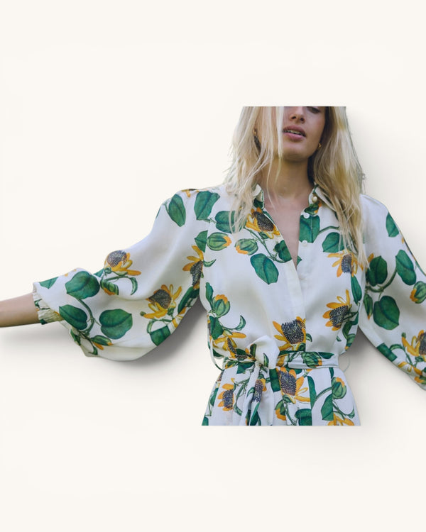 Cable cream/yellow floral shirt dress size 8