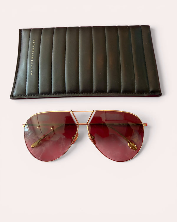 Victoria Beckham Gold Aviator Sunglasses with Leather Pouch