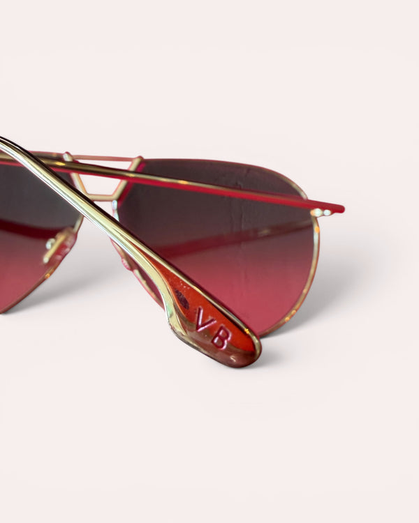 Victoria Beckham Gold Aviator Sunglasses with Leather Pouch