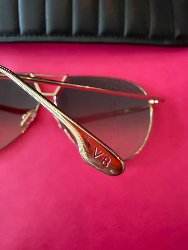 Victoria Beckham Gold Aviator Sunglasses with Leather Pouch