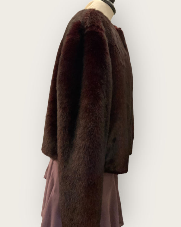 FWM Oxblood faux fur crop jacket Size Small