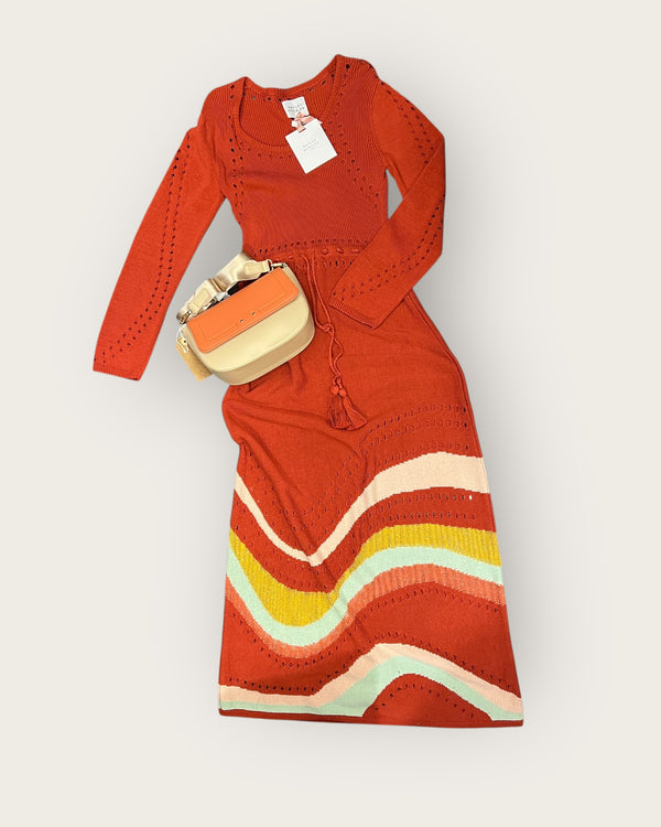 Hayley Menzies burnt orange knitted dress size Medium