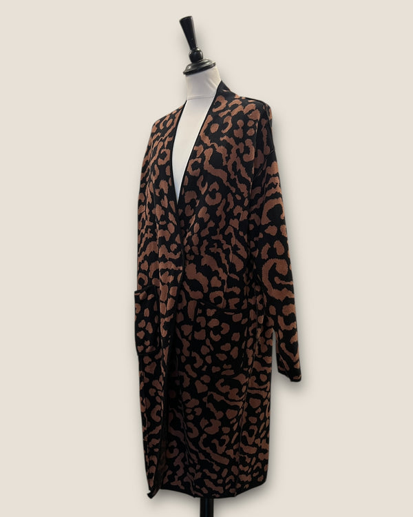 BIBA camel & black animal print long length cardigan size Medium