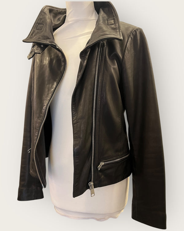 All saints black leather jacket Size 10