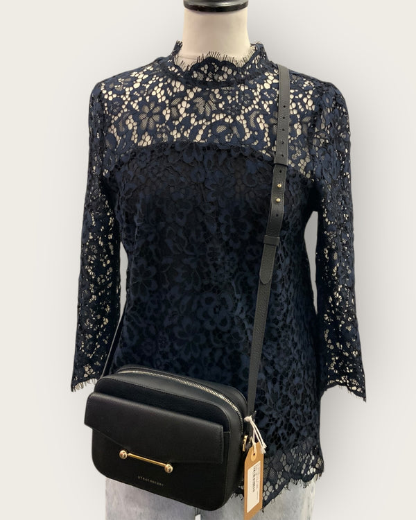 Strathberry black leather mini camera handbag