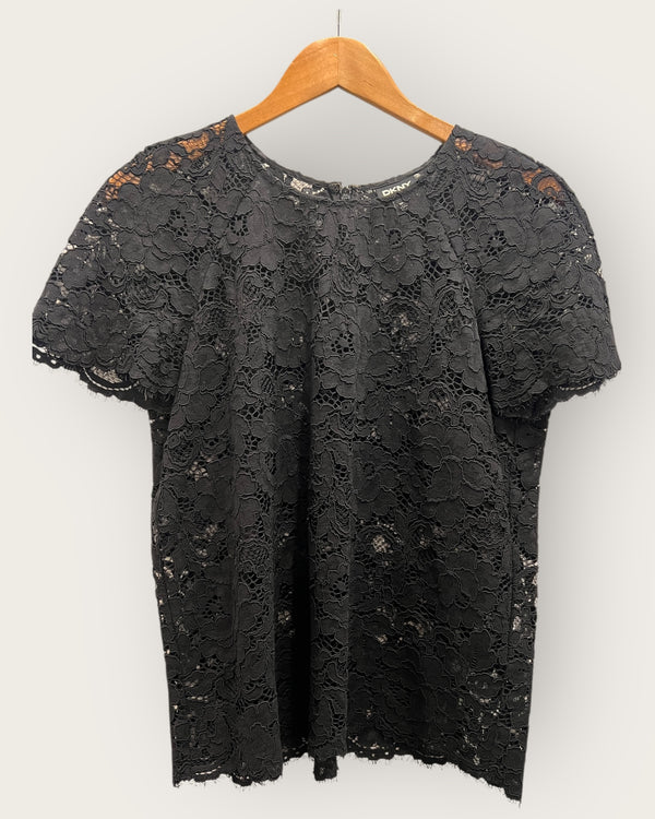 DKNY black lace top size 8