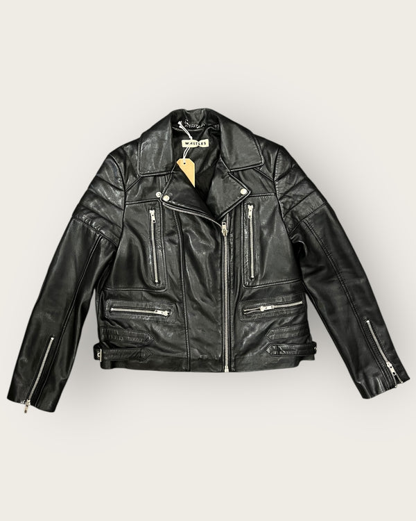 Whistles leather biker black jacket size 14