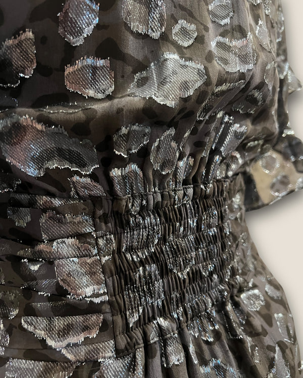 BA+SH silk silver foil ruffle dress size 1