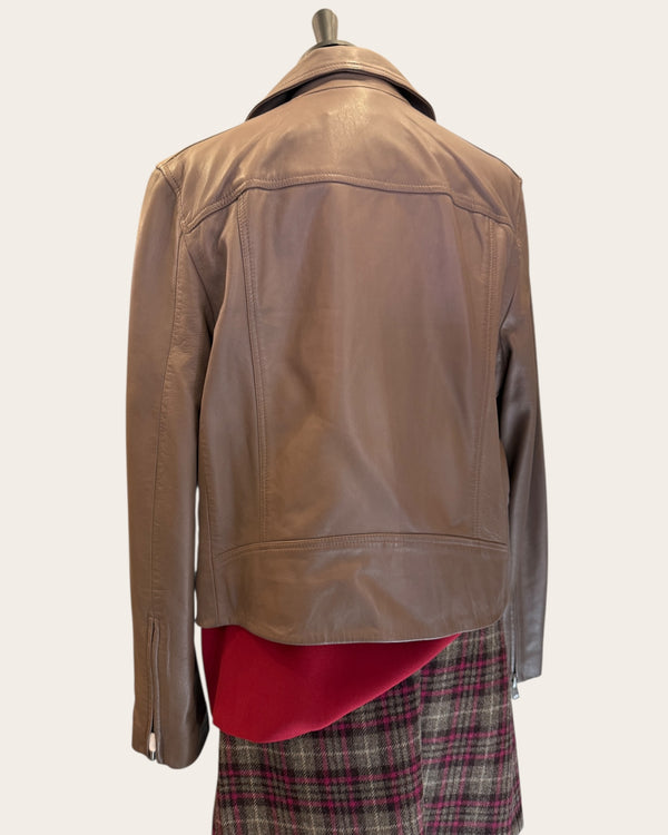 All saints taupe leather jacket 16