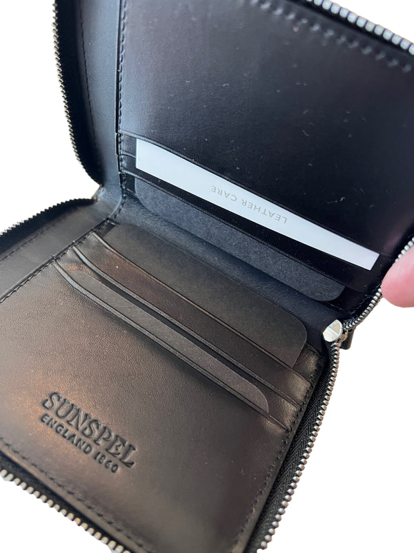 Sunspel Mens Black Leather zipped wallet