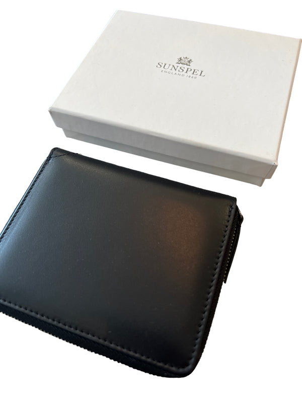 Sunspel Mens Black Leather zipped wallet