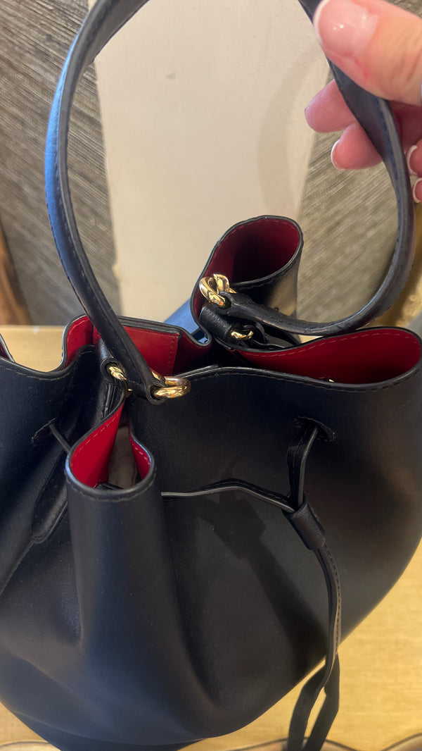 Ralph Lauren black/red leather bucket handbag