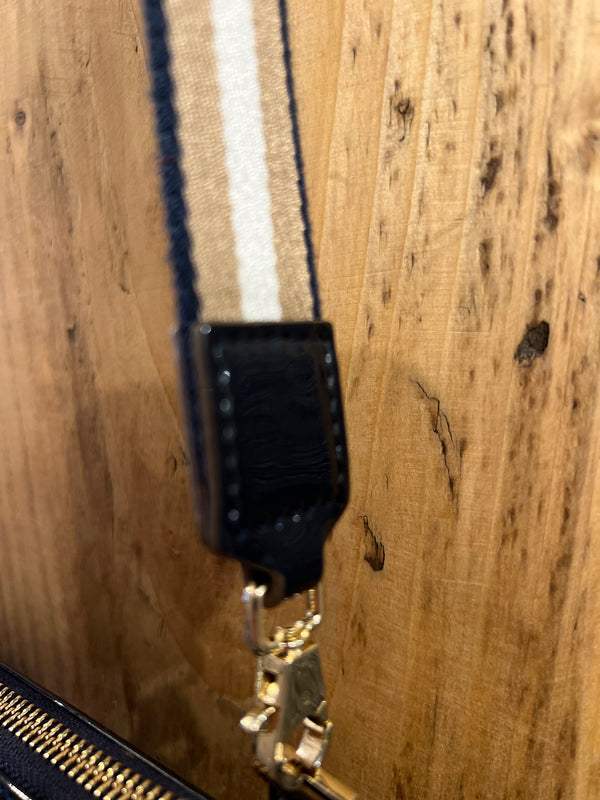 Anya Hindmarch navy patent across the body handbag