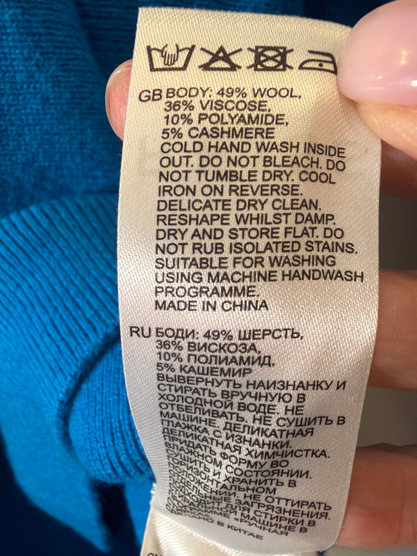 Reiss Royal Blue V-Neck Wool-Mix Knit – Size Small