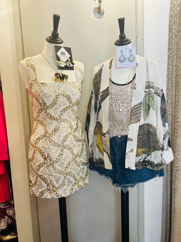 Sundress ivory/gold dress small