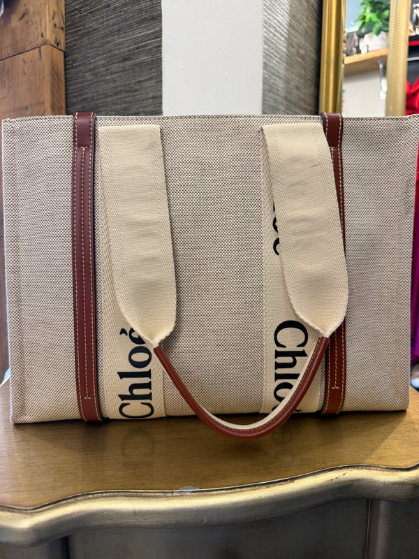 Chloé Woody Tote Bag – Beige & Brown