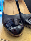 Chanel black leather & patent toe-cap 90mm pump size 38.5