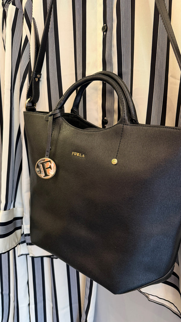 Furla black Steffano leather tote handbag