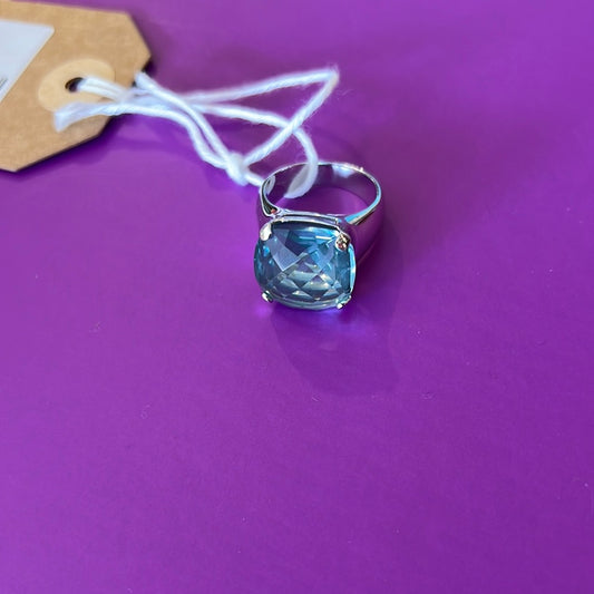 Swarovski aqua gem silver ring size 58