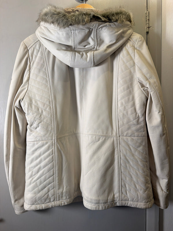 Lakeland Cream Leather Jacket with Detachable Hood – Size 14