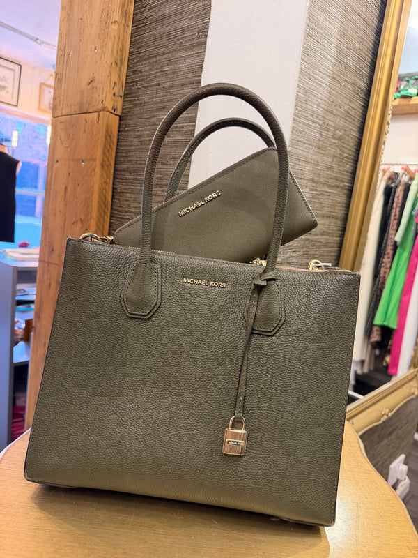 Michael kors khaki leather tote handbag